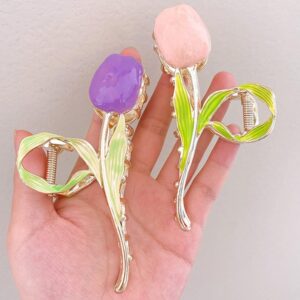 Tulip Hair Claw Clip, Cute Metal Flower Shark Clip