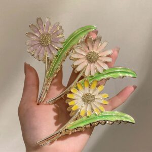 Flower Hair Clips Spring Light Pink Daisy Leaf Metal Strong Hold Large Claw Clips 1pcs