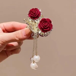 Rose Petals Style Hair ClipRed Pearl for Women & Girls hair clutcher