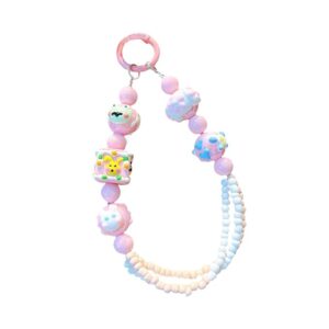 Beaded Keychain Pendant Cute Keychain Wristlet for Women Gift Backpack Purse Pink
