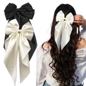 Hair Bows For Women, 2 Pack Black And Off White, Bow Clips,