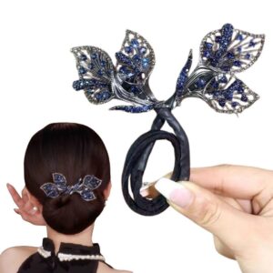 Hair Bun Maker Clip with White Rhinestone Flower