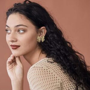 Gold Plated Bow Studs and Dangle Earrings - Silver Bow Statement Earrings Gift