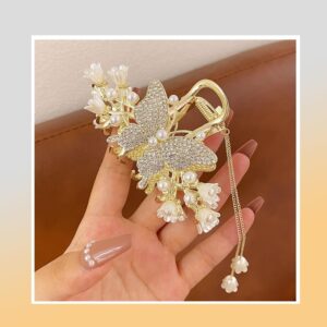 Hair Claw Clips Clutchers for Women Girls Pearl Tassel Butterfly Hair