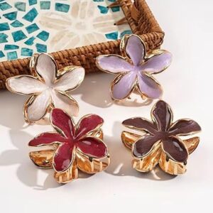 Plumeria & Hibiscus Painted Flower Hair Clutchers, Strong Metal Claw Clips for Thick Hair, Trendy Hair Accessories Gift for Girls & Women