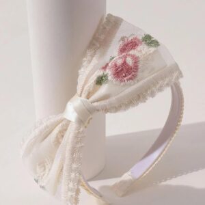 Elegant Embroidered Flower Decorative Lace Bowknot Shaped Headband for Women Hair