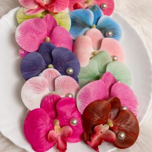 Orchid Flower Hair Clips with Pearl, Multicolour