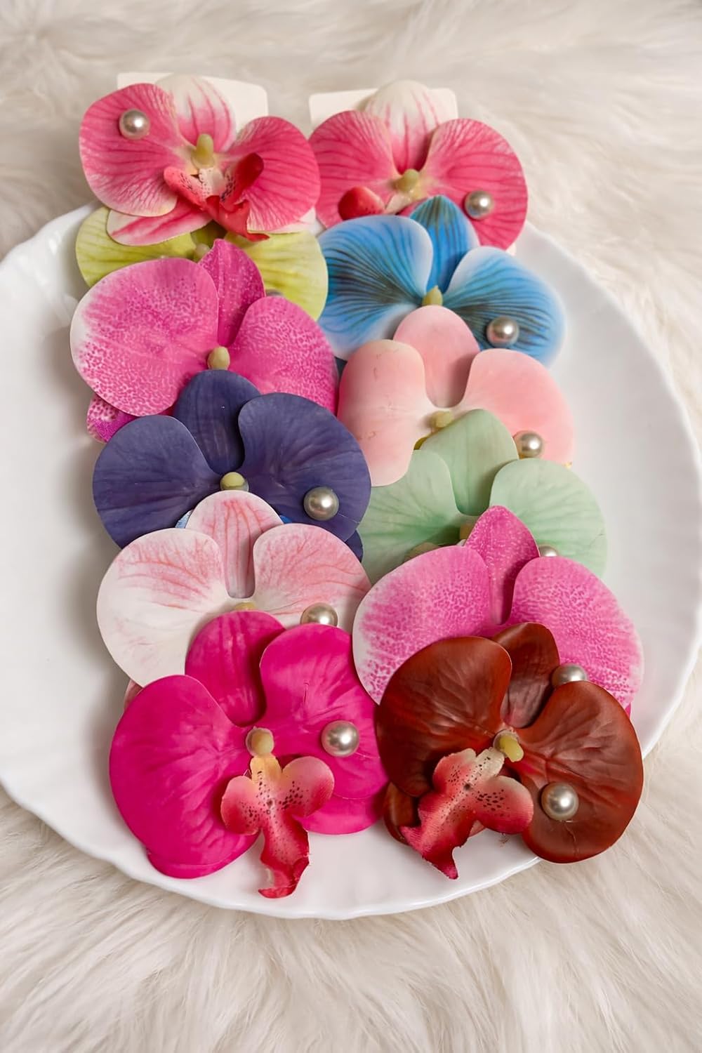Orchid Flower Hair Clips with Pearl, Multicolour