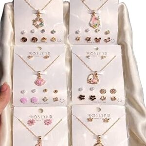 Stud Earrings Set for Women & Girls | 10 Pairs Of Earrings And 2 Lockets Combo (2 Cards) | Shell, Flower, Heart & Minimal Designs |