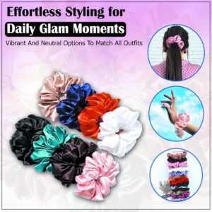 Soft Scrunchies, Premium Multicolour Satin Scrunchie Ponytail Holder for Women & Girls